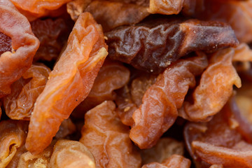 Dried fruits in background or texture mode, close-up.