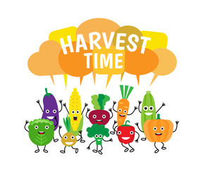 harvest time cute cartoon vegetables on white bcakground