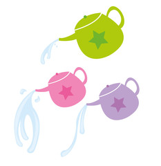 cute watering can with water isolated over white background vect