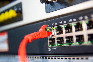 The network cables to connect Lan port in the Datacenter room, concept Communication connection technology