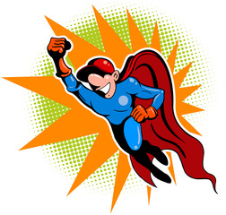 Cartoon style delivering boy. Comic book style delivering boy like a superhero, vector cartoon character.