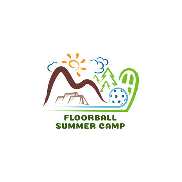 Logo floorball summar camp. Fun cartoon logo.
