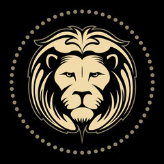 Vector lion's head logo, isolated on black background.