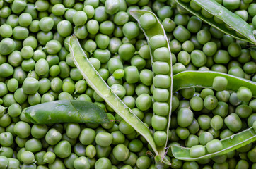 Organic fresh green peas.