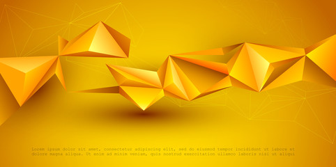 Abstract 3D Geometric, Polygon, Triangle pattern shape.  Yellow, orange gradient color background. Vector illustration polygonal technology background for banner, template, wallpaper, web design