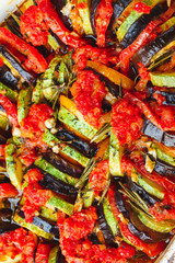 Vegetable ratatouille in ceramic frying pan
