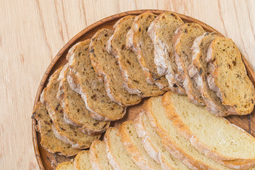 Sliced fread rutic bread.