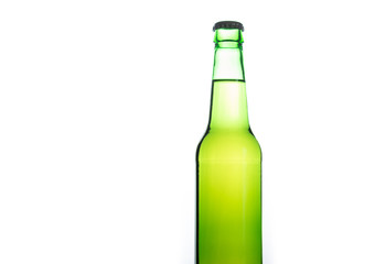 Isolated light green beer bottle on white background