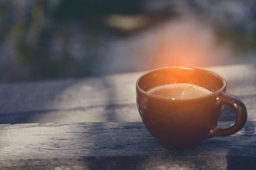 coffee powder on wood background in the morning