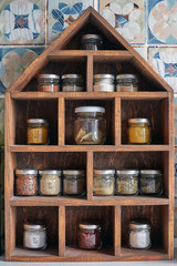 Spices on a pantry shelf