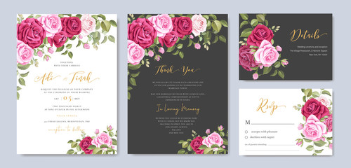 wedding invitation card with roses frame template