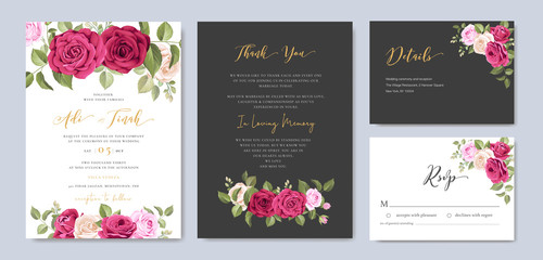 wedding invitation card with roses frame template