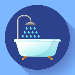 Obraz premium Bathtub with shower flat icon vector. Water treatments, take a bath or relax in the bathtub vector illustration.
