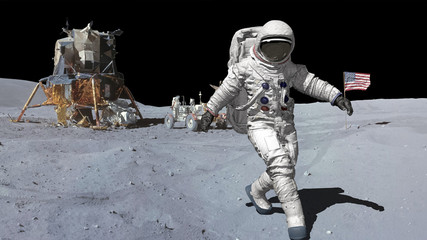 3D rendering. Dancing of Astronaut on the moon.. CG Animation. Elements of this image furnished by NASA.