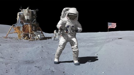 3D rendering. Dancing of Astronaut on the moon.. CG Animation. Elements of this image furnished by NASA.