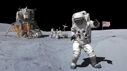 3D rendering. Dancing of Astronaut on the moon.. CG Animation. Elements of this image furnished by NASA.