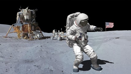 3D rendering. Dancing of Astronaut on the moon.. CG Animation. Elements of this image furnished by NASA.