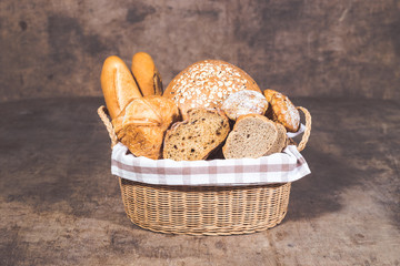 Assorted bread and pastry.