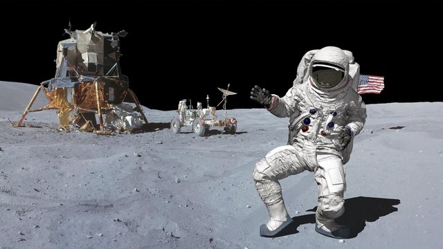 3D rendering. Dancing of Astronaut on the moon.. CG Animation. Elements of this image furnished by NASA.
