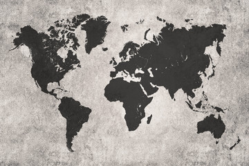 Fototapeta na wymiar Global map, black on coloured textured background