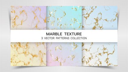 Pastel Marble Texture, Premium Set of Vector Patterns Collection, Abstract Background Template, Suitable for Luxury Products Brands with Golden Foil and Linear Style (Vector EPS10, Fully Editable)