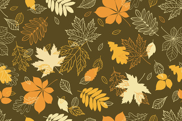 Fall of the leaves. Autumn seamless pattern for textile, wallpapers, gift wrap and scrapbook. Vector illustration. 