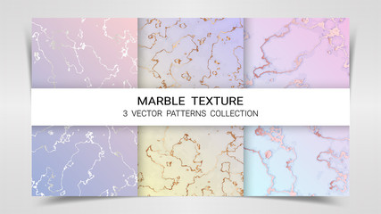 Pastel Marble Texture, Premium Set of Vector Patterns Collection, Abstract Background Template, Suitable for Luxury Products Brands with Golden Foil and Linear Style (Vector EPS10, Fully Editable)