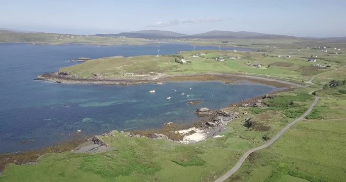 Sea Lake and green landscape in Scotland aerial view Isle of Skye, Drone landscape, Scotland