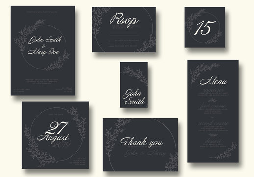 Charcoal Wedding Suite with Graphic Floral Elements