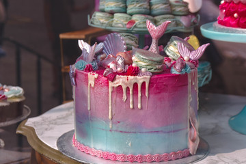 G&acirc;teau anniversaire color&eacute; poisson sir&egrave;ne