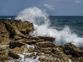 Fototapeta na wymiar Views around Playa Canoa a surfers beach on the north shore of Curacao Island