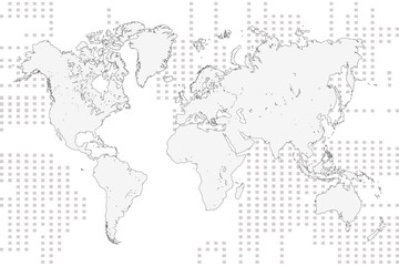 Fototapeta premium Global map, gray on white background, black coloured detail