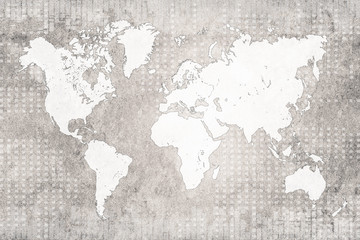 Global map, white on gray background black coloured detail