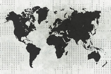Global map, black on gray background black coloured detail