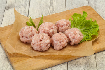 Homemade raw pork minced meatball for cooking