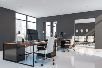 Gray open space office and meeting room