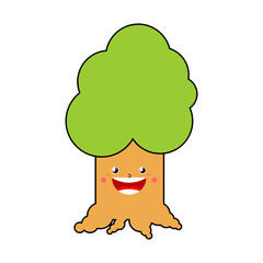 Cute kawaii tree isolated. funny wood cartoon style. kids character. Childrens style.