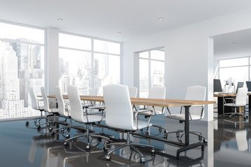 White glossy floor meeting room with open space