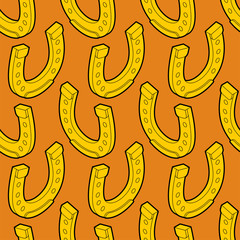 Golden horseshoe pattern seamless. Good luck symbol. vector illustration