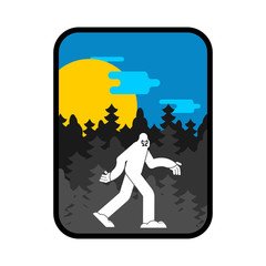 Yeti and mountains symbol. Bigfoot and forest sign.