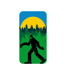 Bigfoot and mountains symbol. Yeti and forest sign.
