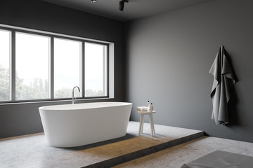 Obraz na płótnie Canvas Gray bathroom corner with tub