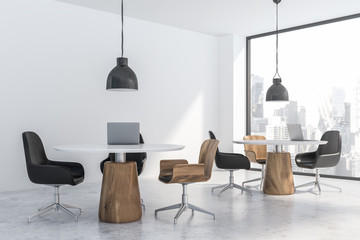 Panoramic coworking white office corner