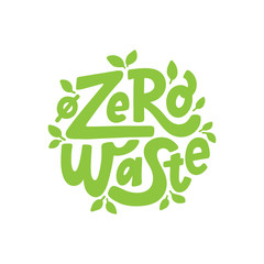 Zero waste text hand lettering sign. Ecology concept, recycle, reuse, reduce vegan lifestyle. Vector handwritten illustration. Design to print on bag