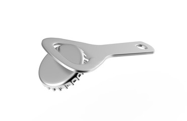 Mock up of bottle opener and cap on isolated white background, 3d illustration