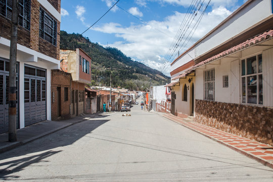 Typical street in Choach&iacute;, a small Colombian town or pueblo just outside of Bogot&aacute;