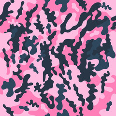 Camouflage seamless pattern. Classic clothing style with pink. Vector background.