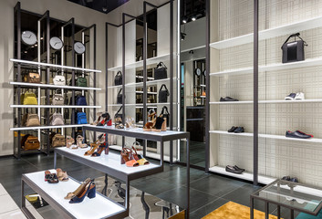 Bright large shoe store with new collection