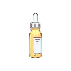 Cartoon bottle of serum with oil like liquid and dropper for cosmetic beauty and skin care