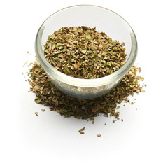 Origan dried isolated   in a glass plate